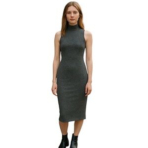 One Teaspoon Charcoal Bodycon Midi Dress Mock Neck Zipper back Shimmer Small NWT